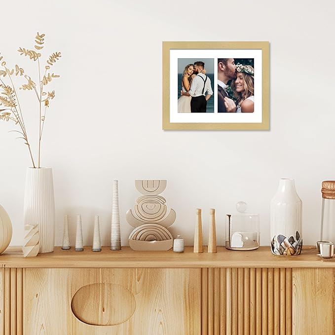 VIOLABBEY 8x10 Collage Picture Frames 2Pack, Fit Two 4x6 Photos with Mat or One 8X10 Pictures without Mat for Wall or Tabletop, Picture Frames Collage Wall Decor ,4x6 Picture Frame Collage with Stand Gold