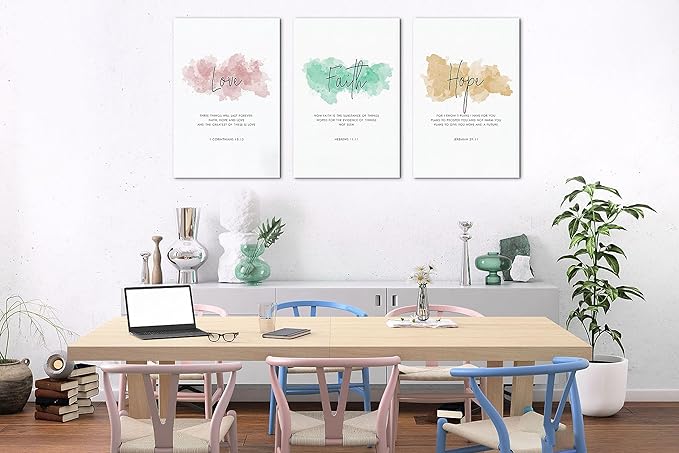 SHMAO Bible Canvas Wall Art Motivational Wall Decor, 3 Piece Love Faith Hope Canvas Print Pictures for Office Wall Decor Women Inspirational Framed Artwork Home Office Decor 16”x24”x3 Panels