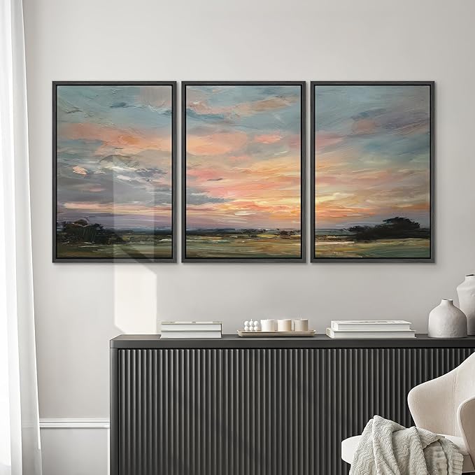 SIGNWIN Framed Canvas Print Wall Art Set Sunset Horizon Sky Landscape Photography Modern Art Landscape Relax/Calm for Living Room, Bedroom, Office - 24"x36"x3 BLACK