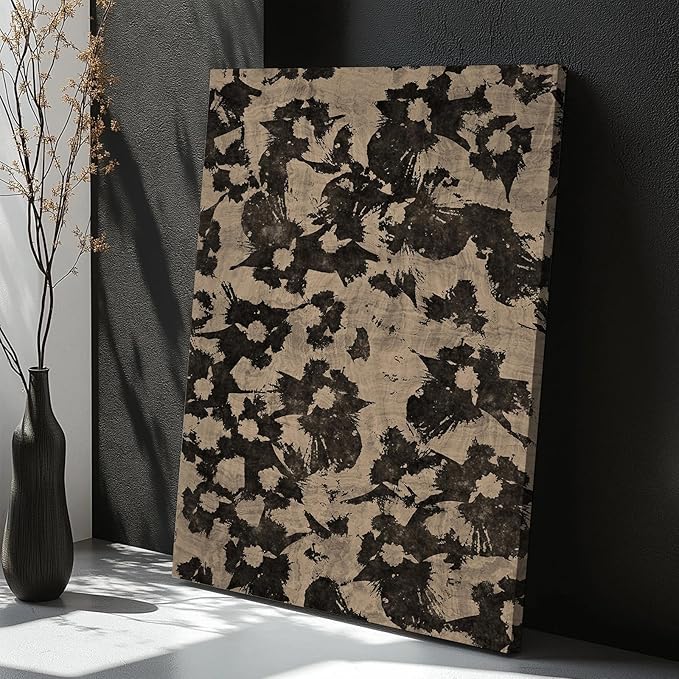 Framed Abstract Canvas Wall Art Neutral Abstract Floral Print Vintage Minimalist Modern Neutral Botanical Wall Art Hand Painted Black Blooming Flowers Artwork for Living Room Bedroom, Ready to Hang
