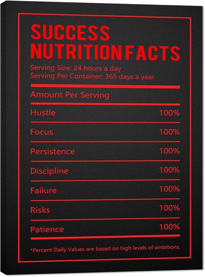 Yatsen Bridge Motivational Wall Decor Black and Red Success Nutrition Facts Canvas Painting Wall Art Poster Prints for Men Wrapped Framed Ready to Hang 12"X16"