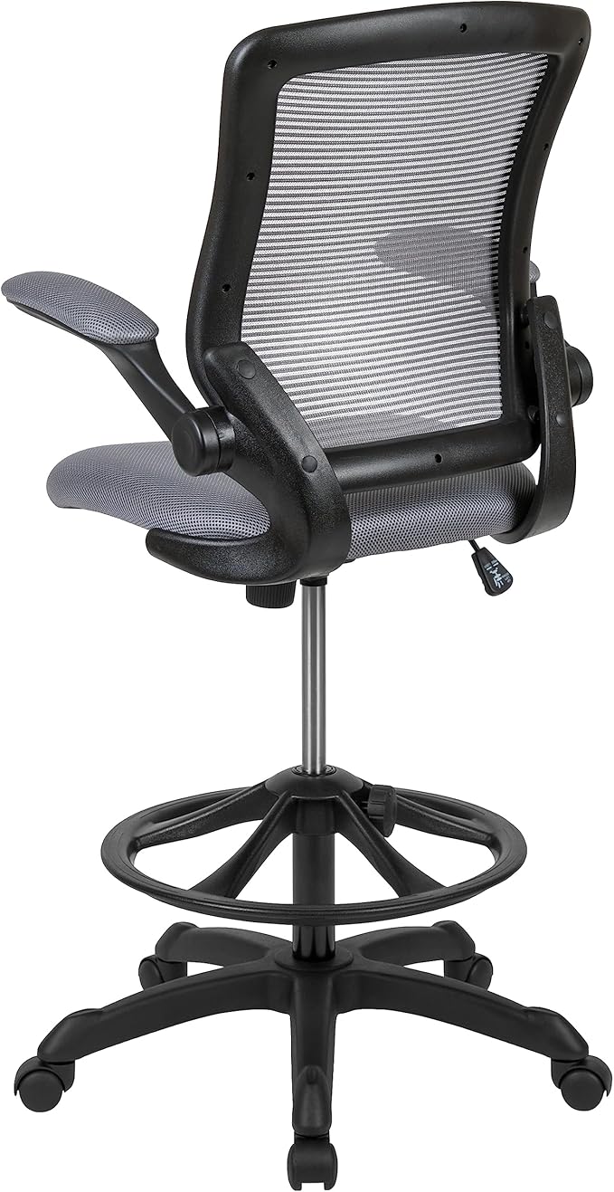 Flash Furniture Kale Mid-Back Swivel Office Chair with Height Adjustable Foot Ring and Lumbar Support, Mesh Executive Chair with Armrests, Dark Gray