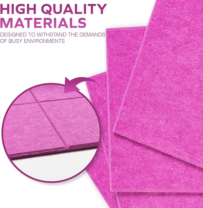 Bulletin Board 40x30in, 12 Count 9.8 x 9.8in Felt Wall Tiles with Removable Adhesive Tape, Cork Board Alternative for Walls, Wall Decor, Kids Art Display, Kids Room (Magenta Collection)