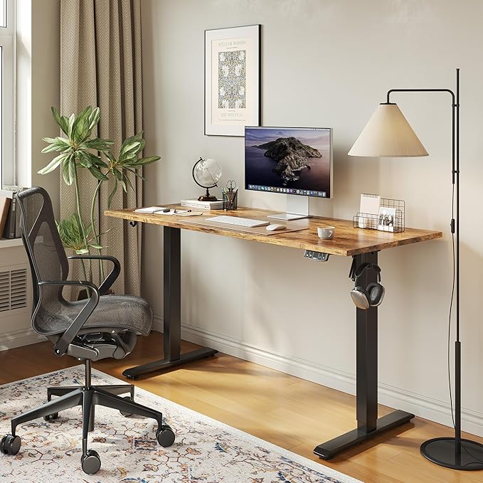 Agilestic Electric Standing Desk, Large 63 x 24 Inches Height Adjustable Desk, Sit Stand up for Work Office Home, Ergonomic Rising Computer Table with Memory Preset, Splice Board, Rustic Brown