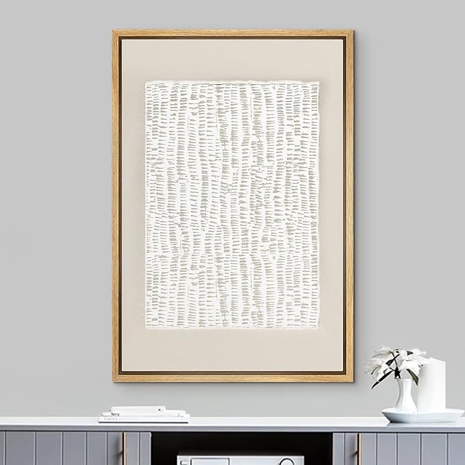 IDEA4WALL Framed Canvas Print Wall Art White Tan Grunge Distressed Line Art Square Abstract Shapes Illustrations Modern Art Contemporary Relax/Calm for Living Room, Bedroom, Office - 16"x24" Natural