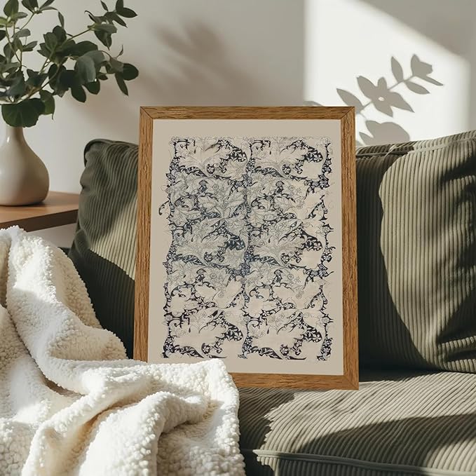 Krtoni 3PCS Framed Vintage William Morris Wall Art, Neutral Abstract Floral Canvas Artwork Prints, Rustic Boho Farmhouse Flower Botanical Picture Paintings for Living Room Bedroom Office 12W x16H