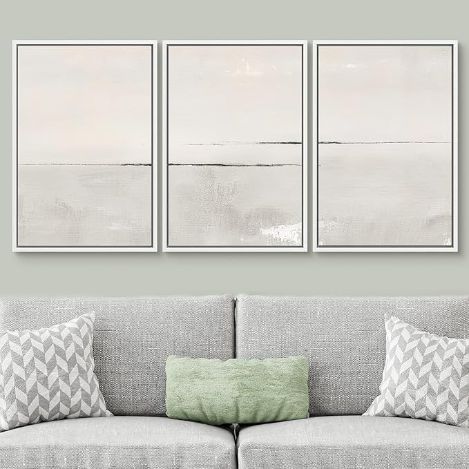 SIGNWIN Framed Canvas Print Wall Art Set Gray Duotone Pastel Watercolor Landscape Shapes Abstract Illustrations Modern Art Decorative Nordic Zen for Living Room, Bedroom, Office - 24"x36"x3 White