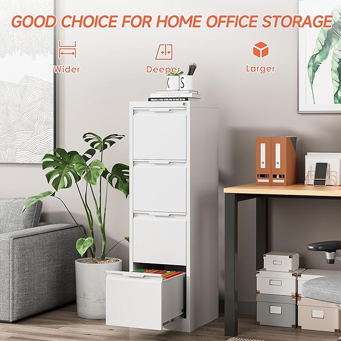 4 Drawer File Cabinet,Metal Vertical File Storage Cabinet with Lock,Filing Cabinets for Home Office,A4 Legal/Letter, Assembly Required(White)