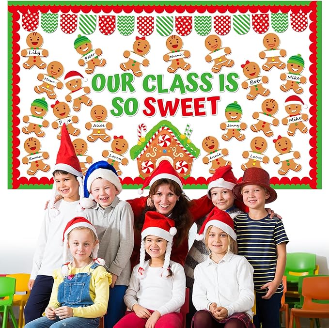 gisgfim Christmas Gingerbread Bulletin Board Decorations Gingerbread Man House Paper Cutouts Xmas Winter Holiday Bulletin Board Decor for Classroom Door Blackboard School Home Wall Decor Supplies