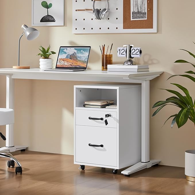 Yaheetech File Cabinet Vertical File Cabinets Mobile Letter Size File Storage Organizer Small Filing Cabinet Printer Stand for Home and Office White