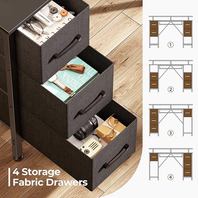 Seventable Computer Desk 47.2" with LED Lights & Power Outlets, Home Office Desk with 4 Drawers, Writing Desk with Keyboard Tray, Study Table with Monitor Stand, Work Desks for Home Office, Black