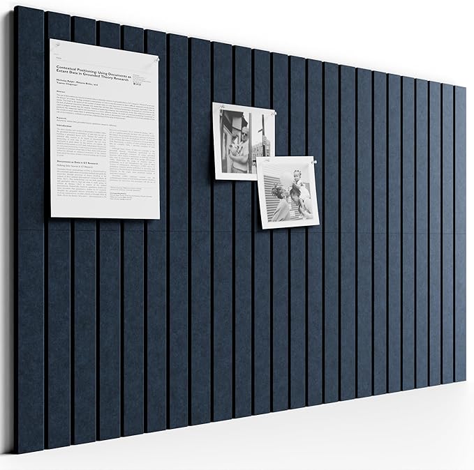 Bumusty Large Cork Board Alternative-36 x 24" Felt Bulletin Board Tiles, with 30 Pushpins, 40 Adhesive Tabs, 6-Pack Slat Wall Paneling, Cork Boards for Office Push Pin Board Felt Board-Navy Blue