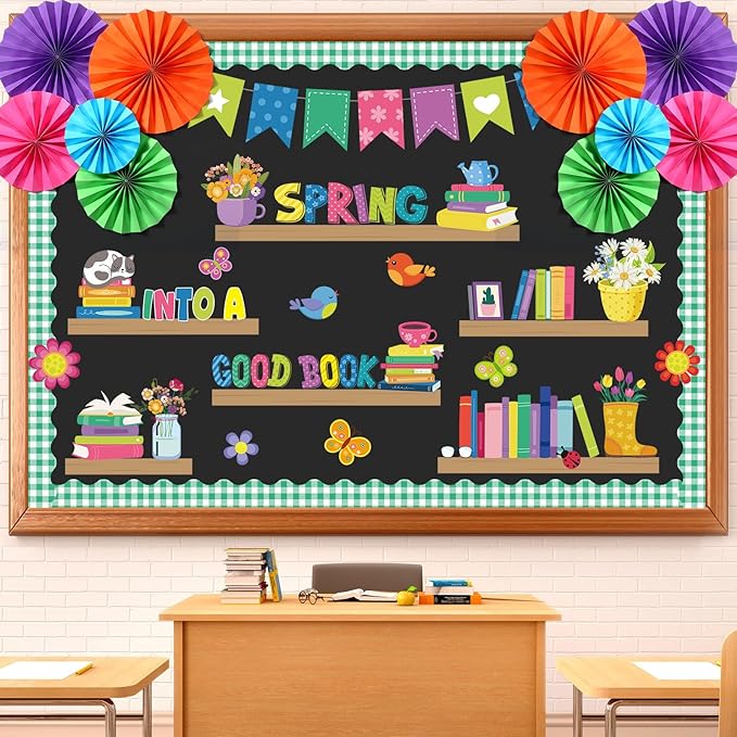 Containlol 3D Spring Reading Bulletin Board Decorations Set for Classroom Book Shelf Butterfly Flower Read Bulletin Board Border Cutouts Back to Preschool Library Chalkboard Wall Office Decor Supplies