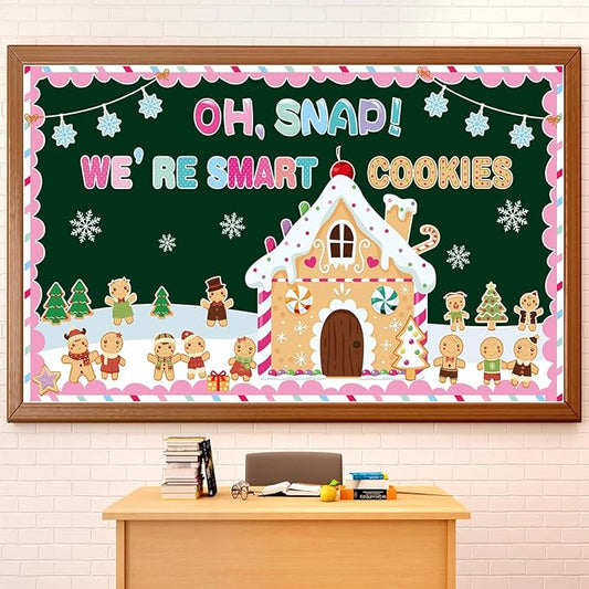 Christmas Gingerbread Bulletin Board Decorations Set with Borders Winter Xmas Holiday Classroom Decor for Teachers Gingerbread Man House Cutouts for Class School Classroom Bulletin Board Decoration