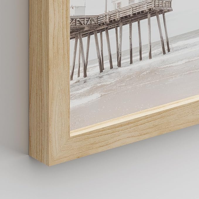 SIGNWIN Framed Poster Wall Art Set of Ocean Beach Seashore Coastals, White Minimalist California Ocean Beach Seashore Pier Nature Wilderness for Living Room, Bedroom, Office - 12"x16"x 8 Natural