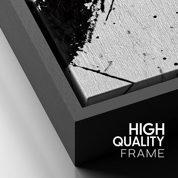 SIGNFORD Framed Canvas Wall Art Curve Ink Stroke with Line, Texture Abstract Brushstroke Illustrations Minimalism Expressive Black and White for Living Room, Bedroom, Office - 16x24 inches