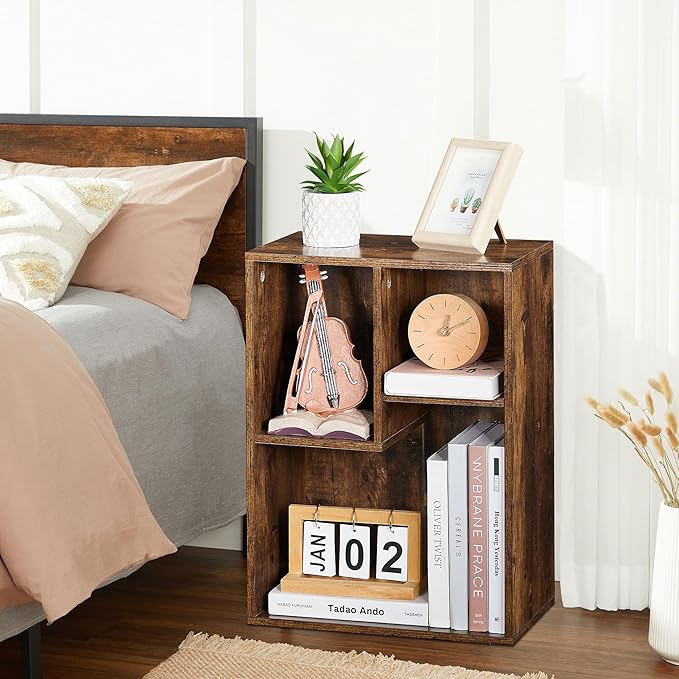 VECELO 3-Cube Small Bookshelf, Modern Bookcases with Shelves Height Up to 12.8 Inches, Suit for Common Size Textbook, Vertical or Horizontal, Cubby Storage Organizer,Rustic Brown