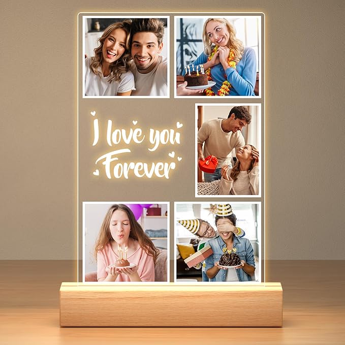Custom Picture Frames, Customized Photo Frame with Night Light, Personalized Picture Frame, Personalized Anniversary Couples Gifts for Women Men Her Him Girlfriend Boyfriend Wife