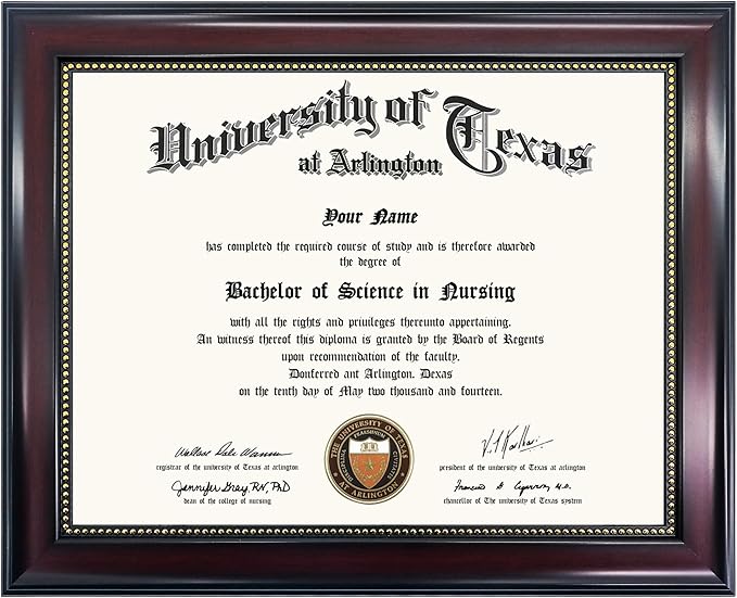 GraduationMall 8.5x11 Certificate Diploma Frame, Tempered Glass, Mahogany with Gold Beads