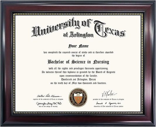 GraduationMall 8.5x11 Certificate Diploma Frame, Tempered Glass, Mahogany with Gold Beads