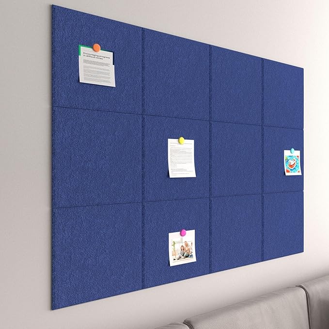 Large Cork Boards for Walls – 48" x 36" Self Adhesive Felt Wall Tiles, Ideal for Office Wall Organizing Bulletin Board, Easy to Install Cork Boards Felt Board