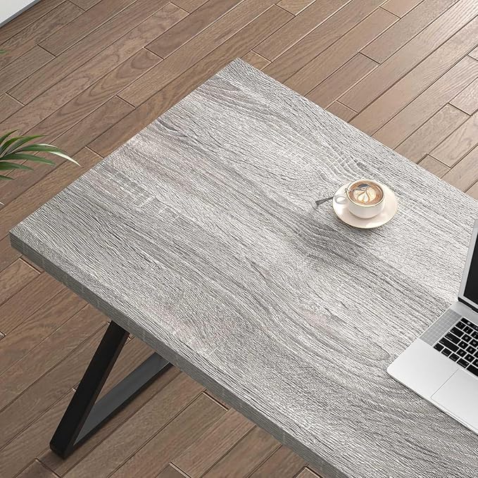 FOLUBAN Modern Desks, Rustic Wood and Metal Computer Desk for Home Office, Simple Study Writing Work PC Table for Bedroom Living Room, Light Grey, 47 Inch