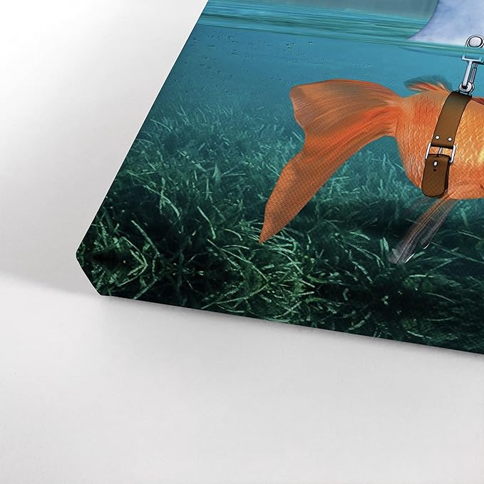 Smile Art Design Mindset is Everything Wall Art Canvas Print Goldfish Shark Entrepreneur Inspirational Motivational Quote Living Room Home Bedroom Office Decor Ready to Hang 22x15