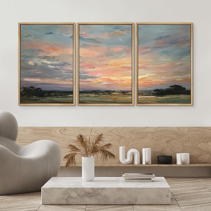 SIGNWIN Framed Canvas Print Wall Art Set Sunset Horizon Sky Landscape Photography Modern Art Landscape Relax/Calm for Living Room, Bedroom, Office - 16"x24"x3 NATURAL