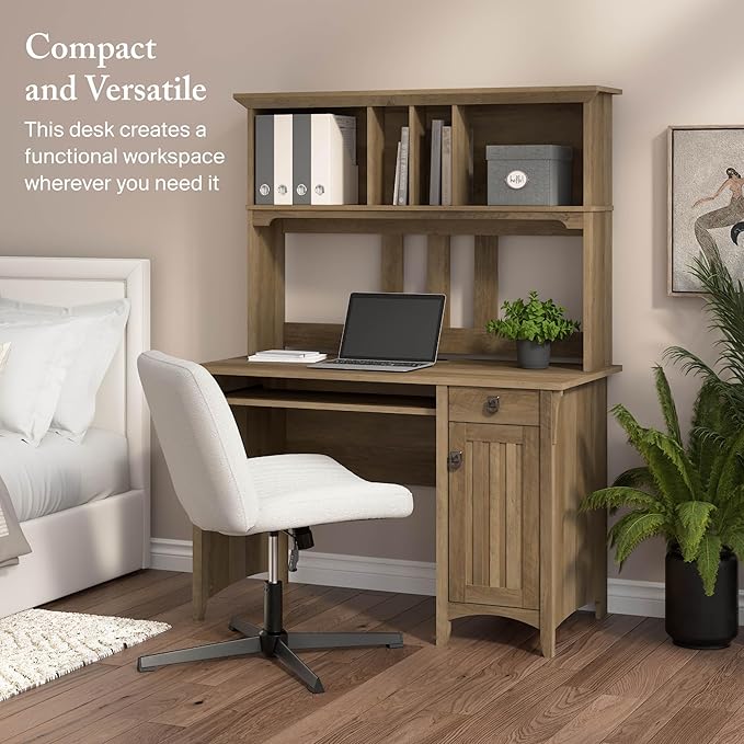 Bush Furniture Salinas Computer Desk with Hutch | Study Table with Drawers, Cabinets & Pullout Keyboard/Laptop Tray | Modern Home Office Desk in Reclaimed Pine | Work Desk with Storage