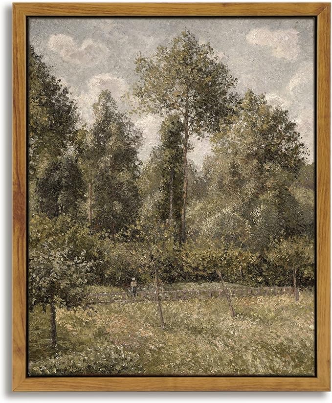 InSimSea Framed Canvas Prints Art Vintage Decor, Home Decor Poplars in Garden Classical Oil Painting Canvas Prints, Rustic Wall Decor for Bedroom Bathroom Living Room Office, 8"x10"