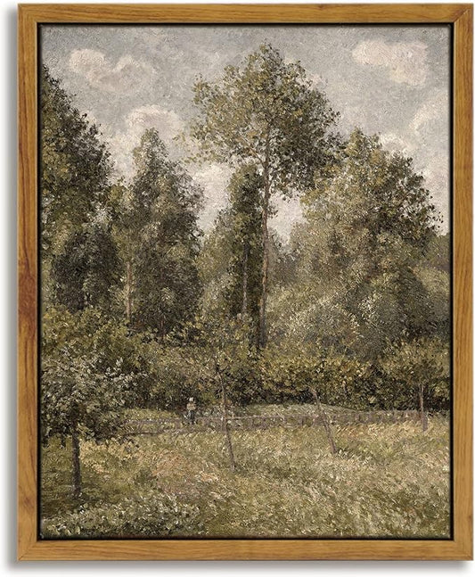 InSimSea Framed Canvas Prints Art Vintage Decor, Home Decor Poplars in Garden Classical Oil Painting Canvas Prints, Rustic Wall Decor for Bedroom Bathroom Living Room Office, 8"x10"