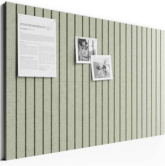 Bumusty Large Cork Board Alternative-36 x 24" Felt Bulletin Board Tiles, with 30 Pushpins, 40 Adhesive Tabs, 6-Pack Slat Wall Paneling, Cork Boards for Office Push Pin Board Felt Board-Sage