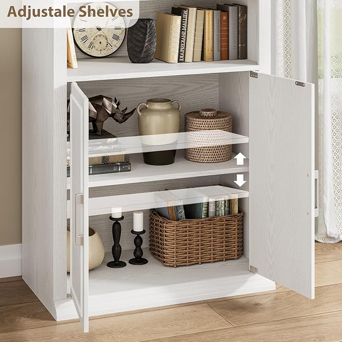 Rresyet 28" W Bookcase and Bookshelf with Doors, Modern Tall Bookshelf 6-Tier White Bookshelves with Storage Cabinet for Office, Living Room, Library