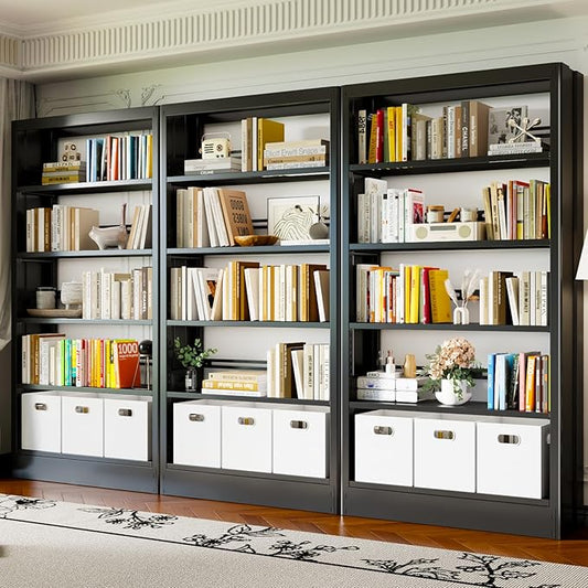 70.9" H Metal Bookshelf, Adjustable Bookcase, 5-Tier Heavy Duty Bookshelf with Bookend, Tall Bookshelves, Bookcase Shelf for Living Room, Office, Library,Classroom (Black-37.4W)