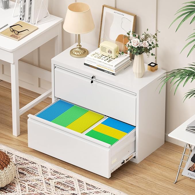 Oakcloud 3 Drawer Metal Vertical File Cabinet with Lock, Filing Cabinet for Home Office, File Storage Cabinet for A4/F4/Letter/Legal Size, Easy Assemble (28“-White)