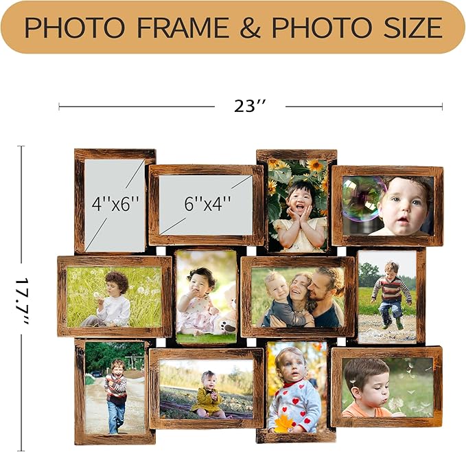 HELLO LAURA - 4x6 Picture Frame Collage Classic Photo Frames Gallery Collection Display 12 Opening Photos Collage Frame for Wall Picture Frame 6" x 4" Photo Sockets x 12 | Bronze Like Edge