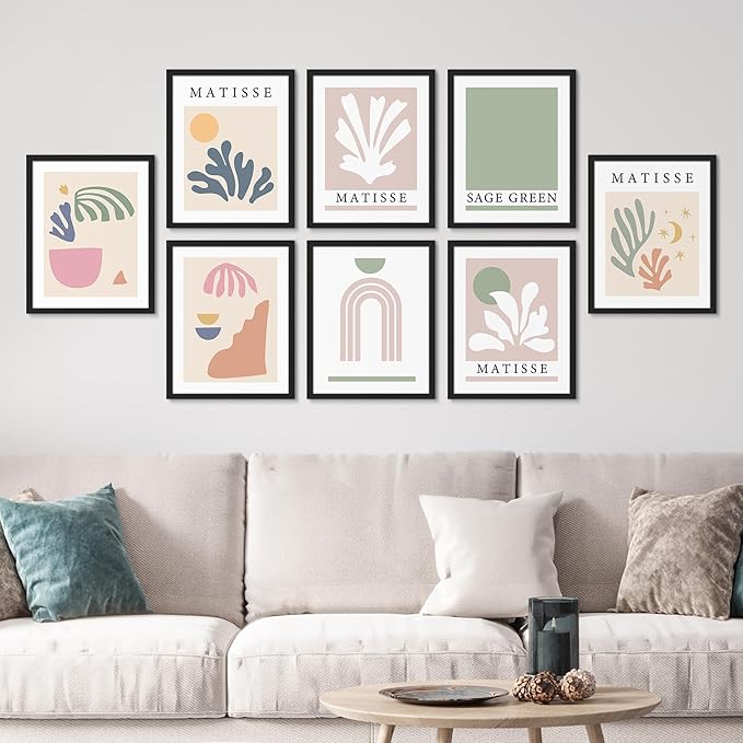 SIGNWIN Framed Poster Wall Art Set of Collage Henri Matisse Pastel Plant Blocks Nature Abstract Illustrations for Living Room, Bedroom, Office - 11"x14"x 8 Black