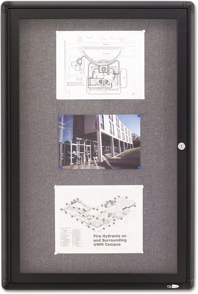 Quartet Bulletin Board 24"W x 36"H Enclosed & Lockable Fabric Notice Board, Graphite/Gray (2363L)