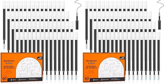 Retractable Gel Pen Refills, Shuttle Art 120 Pack Black Rollerball Gel Ink Pens Refills, Bulk Set, 0.7mm Fine Point for Writing Journaling Taking Notes School Office Home