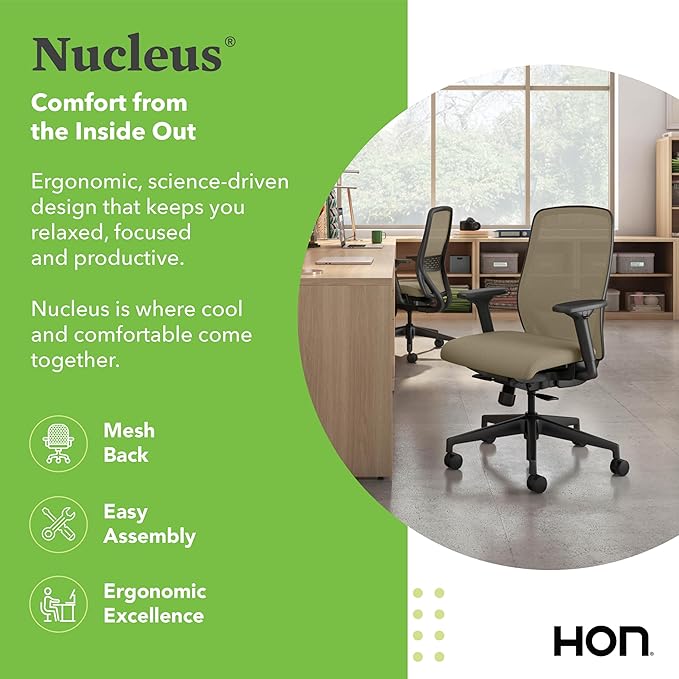 HON Nucleus Task Chair, Spectrum Mesh, Standard Synchro-Tilt Control, Office Chair with Lumbar Support, Height and Width Adjustable Arms, Black Frame, Quicksand