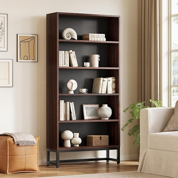 70.8 Inch Tall Bookcase and Bookshelf with Closed Back Shelf, 5-Tier Large Bookcases Organizer with Storage Shelves, Heavy Duty Free-Standing Library Bookcases Shelving Unit for Living Room, Bedroom