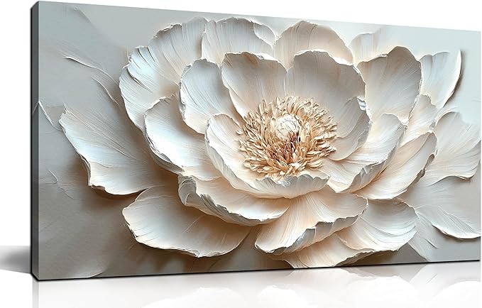 WDHCG Flower Art Wall Decor for Living Room - White/Pink/Beige Canvas Wall Art for Office - Modern Wall Decor for Bedroom Women Size 20 x 40 Inch