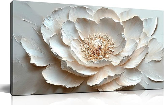 WDHCG Flower Art Wall Decor for Living Room - White/Pink/Beige Canvas Wall Art for Office - Modern Wall Decor for Bedroom Women Size 20 x 40 Inch