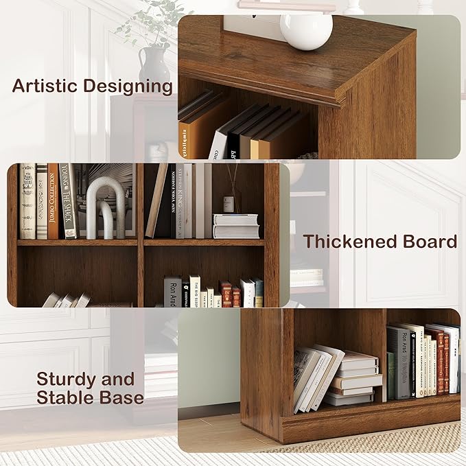 6 Cube Storage Organizer Bookcase - 3 Tiers 6 Storage Cube Adjustable Space Book Case, Display Cabinet Organizer, 30 inch Width Horizontal Bookshelf for Home Library Office, Vintage Oak
