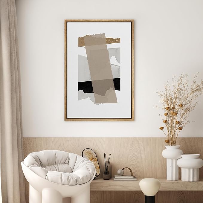 SIGNWIN Framed Canvas Print Wall Art Minimalist Layered Abstract Shapes Neutral Toned Illustrations Modern Art Minimal Multicolor for Living Room, Bedroom, Office - 24"x36" Natural