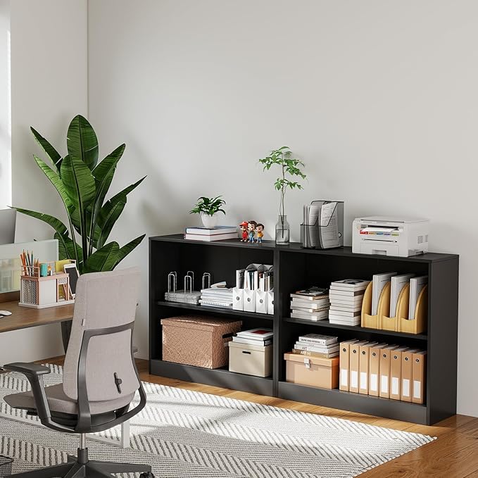 IRONMIX Metal Bookshelf, 2-Tier Black Bookshelf with Adjustable Shelves, Office Shelves, Open Small Bookshelf for Small Places, 39.3" Wide Cabint Display Case for Home Office, Library, Living Room