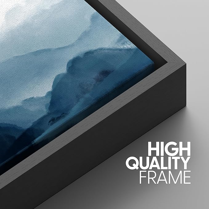 SIGNWIN Framed Canvas Print Wall Art Blue Watercolor Mountains in Fog Nature Wilderness Modern Art Rustic Cool for Living Room, Bedroom, Office - 16"x24"x3 Black