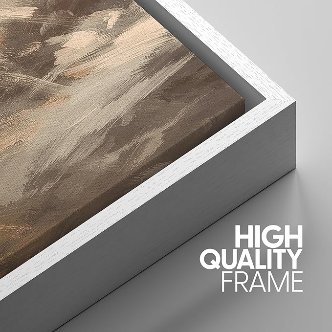 SIGNWIN Framed Canvas Print Wall Art Set Warm Earth Tone Brushstroke Abstract Illustrations Modern Art Decorative Boho Relax/Zen Nordic for Living Room, Bedroom, Office - 24"x36"x3 White