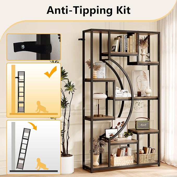 70.8" Tall Bookshelf Set of 2, 79" Wide Geometric Display Shelf with 18 Open Storage Shelves, Etagere Bookcase for Living Room, Office, Bedroom - Anti-Tip & Adjustable Feet