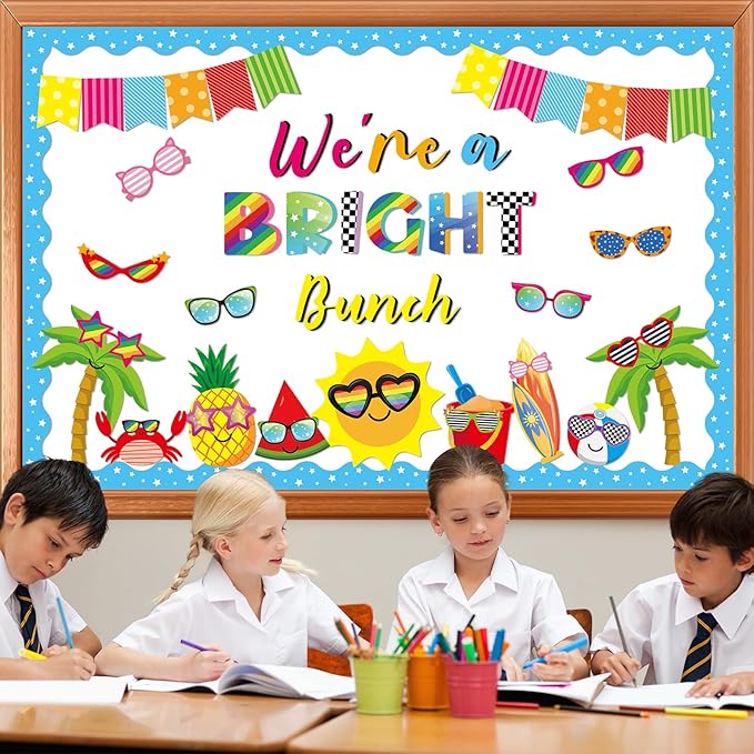 gisgfim Sun Sunglasses Bulletin Board Decorations Summer Hawaiian Paper Cutouts Tropical We’re A Bright Bunch Classroom Bulletin for Back to School Teacher Student Door Wall Chalkboard Decor Supplies